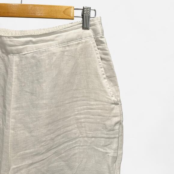 Calypso St. Barth White Linen Pants Blue Palm Tree Print Coastal Resort Wear - Picture 4 of 9